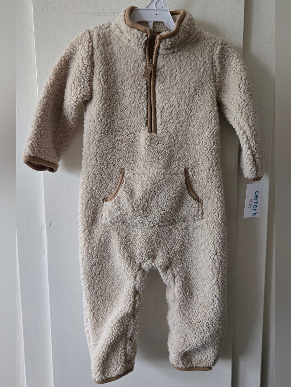 Carter's Cream Sherpa Infant Footless Romper with Tan Cuff